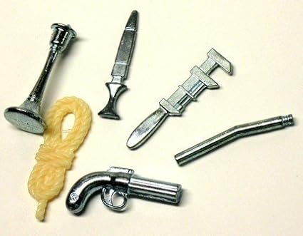 Clue Board Game Replacement Weapons Set Pewter Rope Candlestick Dagger Wrench by HasbroToyland