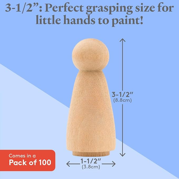 Wood Peg Dolls Large 3-1/2 inch, Mom/Angel Shape Peg People - Image 4
