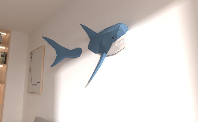 Shark on Wall Paper Sculpture, Right side, Pre-cut DIY Papercraft Kit, Handmade - Image 7