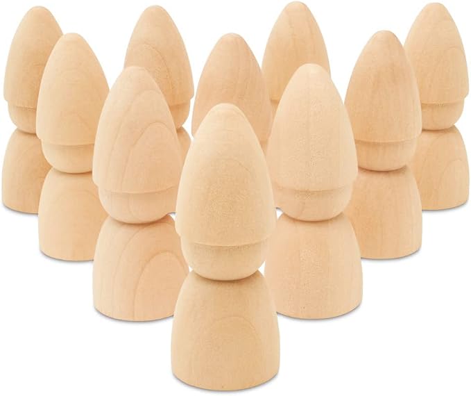 Wood Peg Dolls, 2-3/4 Inch Gnome Shape Wooden Peg People, Strong Birch Wooden by Woodpeckers