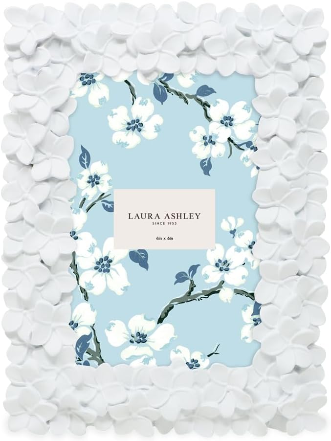Laura Ashley 4x6 White Flower Textured Hand-Crafted Resin Picture Frame w/Easel - Image 2