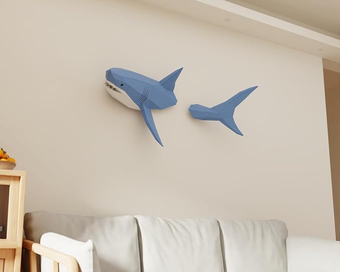 Shark on Wall Paper Sculpture, Left Side, Pre-cut DIY Papercraft Kit, Handmade - Image 3