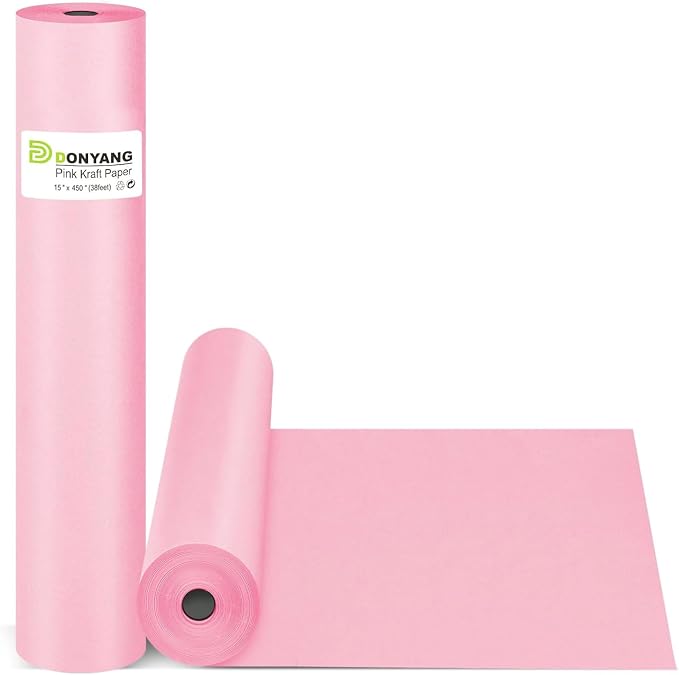 Pink Wrapping Paper 15"x450", Light Pink Bulletin Board Construction Craft by Donyang