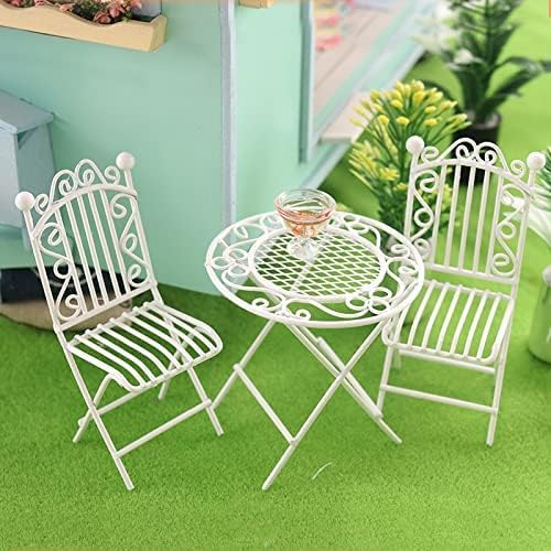 Dollhouse Miniature Bistro Table & Chairs Set Accessories Metal 1:12 Scale - Image 6