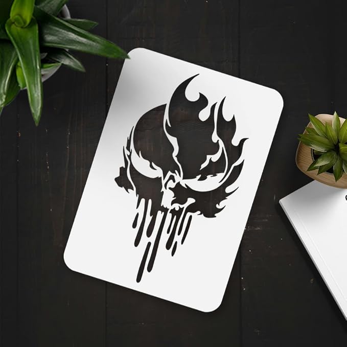 Goth Skull Stencil Template 11.69 x 8.27 Inch Reusable Plastic Halloween - Image 4