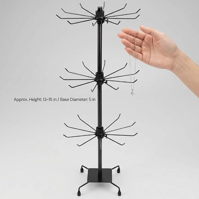 QWORK 3-Tier Rotating Metal Jewelry Display Stand – Adjustable Tabletop Holder - Image 2