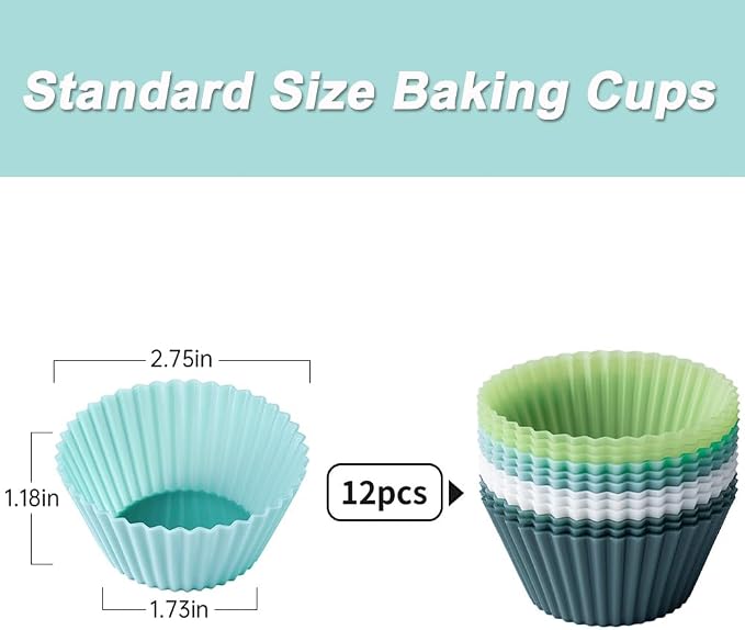 Silicone Muffin Baking Cups 12 Pack Reusable Cupcake Liners Non-stick Cake Molds - Image 3