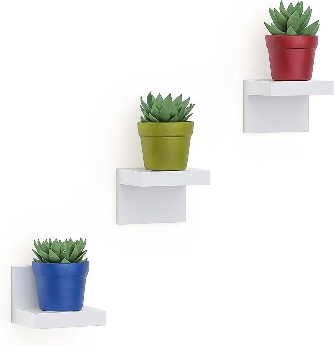 RICHER HOUSE 3-Set Small Floating Wall Shelf, No Drill Bathroom Shelf White | by RicherHouse