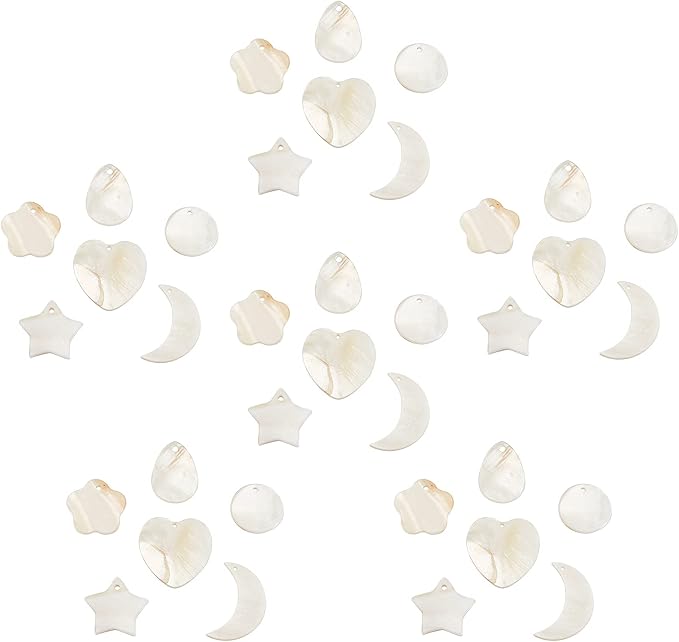 SUNNYCLUE 1 Box 36Pcs 6 Styles Natural Freshwater Shell Pendants Flat Round by SUNNYCLUE