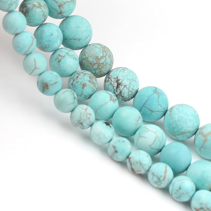60pcs Natural Matte Green Turquoise Gemstone Beads，6mm Frosted Round Loose - Image 5