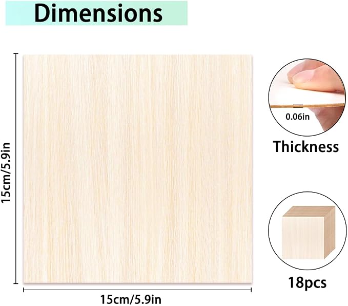 DIYDEC 18 Pack Basswood Sheets 6X 6 x 1/16 Inch Thin Plywood Sheets Unfinished - Image 2
