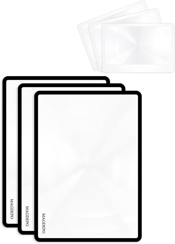MAGDEPO 3X Magnifying Sheet 3 Pack Plastic Lightweight Page Lens + 3 Card by MMAGDEPO