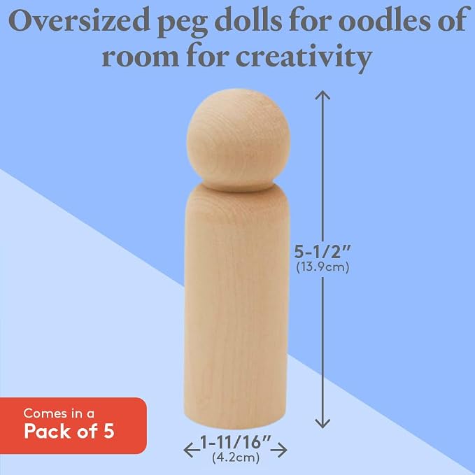 Wood Peg Dolls, 5.5 Inch Large Dad Shape Wood Peg People - Image 4