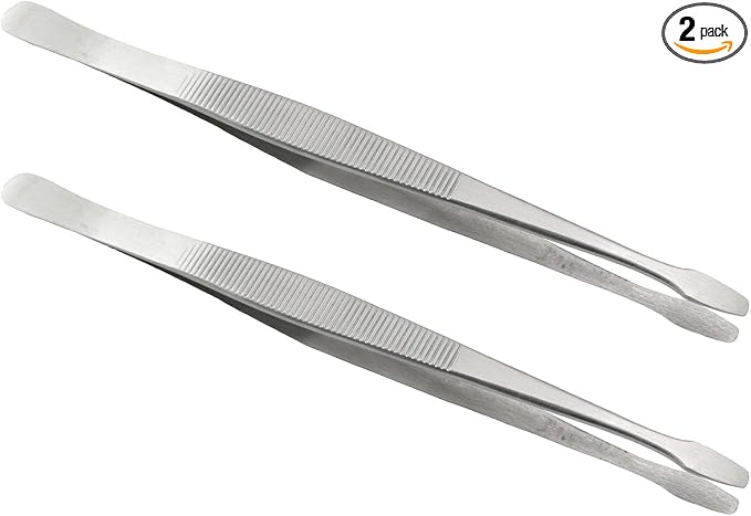 2PCS Stainless Steel Stamp Tweezers Tongs Flat Wide Tip Precision Philately by SQXBK