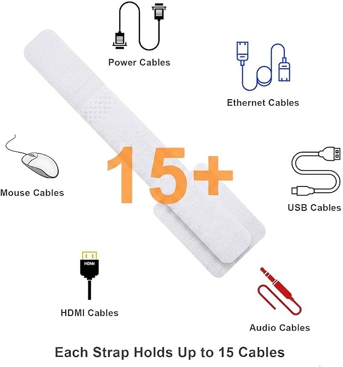 Cable Management Under Desk, 60 Pair Cord Organizer Straps | Reusable hook and - Image 4