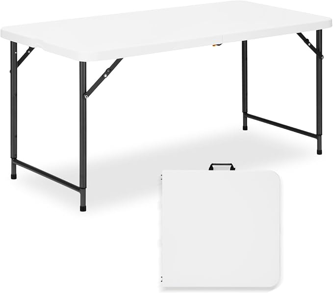 4ft Folding Table with Adjustable Height, 3-Level Foldable Table with HDPE Top by GlowitLian