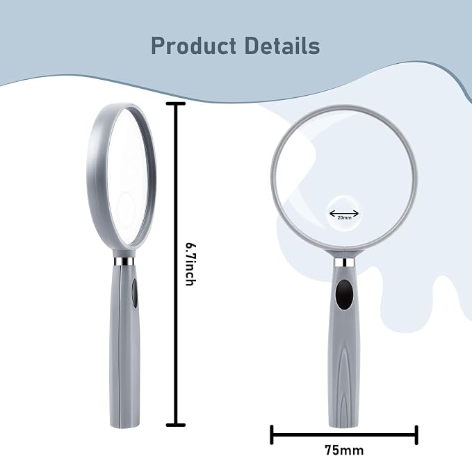 Feosky Handheld Reading Magnifier, 10X Magnifier, 75mm Shatterproof Lens - Image 2