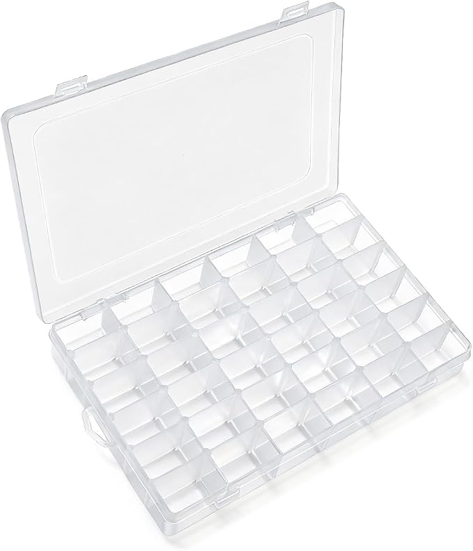 IOOLEEM 36 Grids Plastic Bead Organizer Box, Adjustable Dividers, Sewing storage by IOOLEEM
