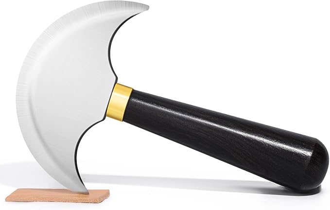 Leather Round Head Knife with Ebony Wooden Handle, Leather Working Tool by CBHGFEA
