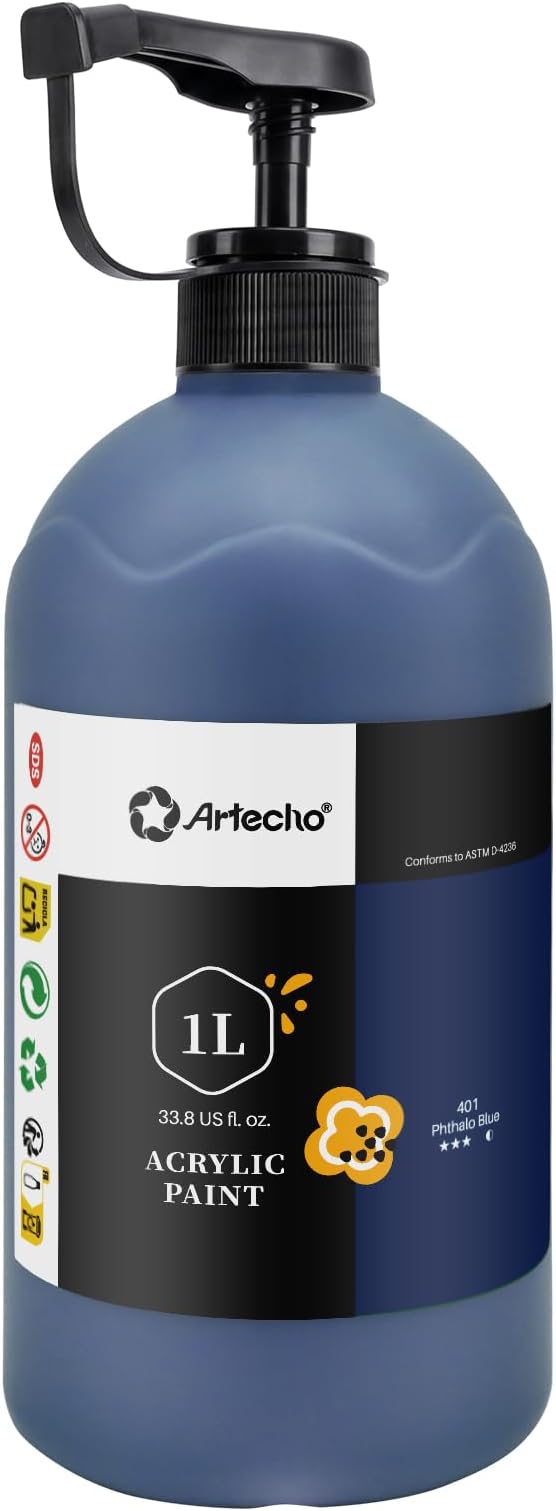 Artecho Phthalo Blue Acrylic Paint 1000ml / 33.8 fl oz Pump Dispenser | Large by Artecho