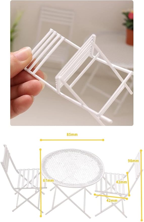 Dollhouse Miniature Bistro Table & Chairs Set Accessories Metal 1:12 Scale - Image 4