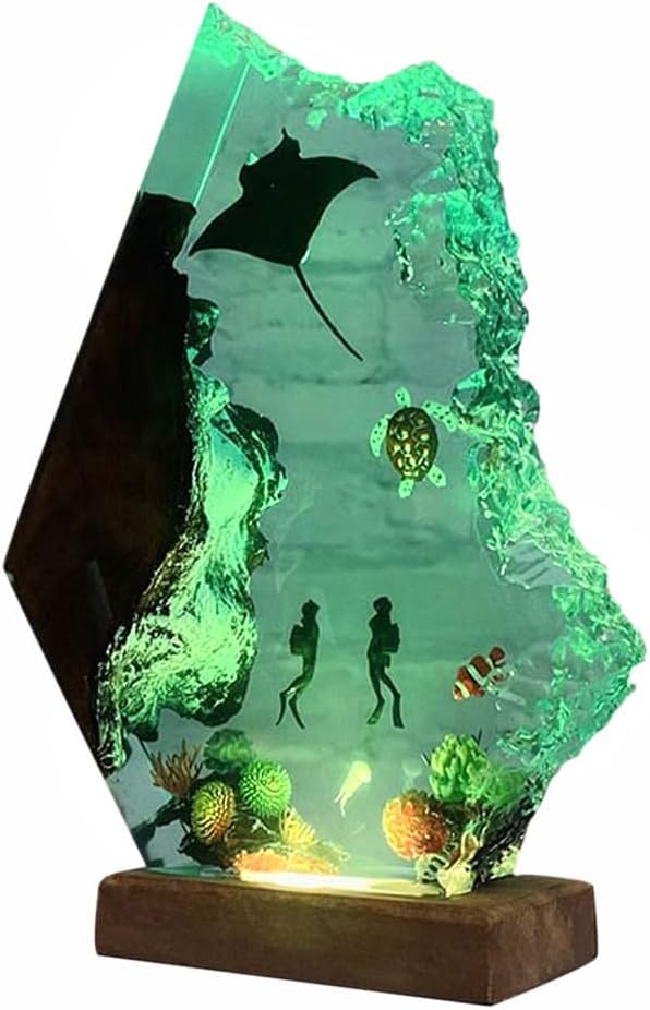 Handmade 3D Ocean Resin Lamp, USB Powered Resin Night Light by NICEHERA