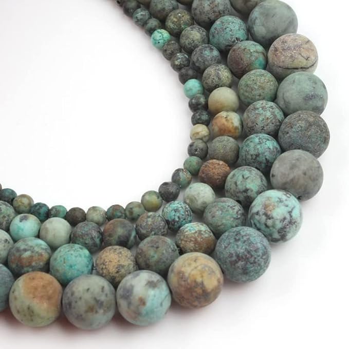 48pcs Natural Matte Africa Turquoise Gemstone Beads，8mm Frosted Round Loose by Yochus