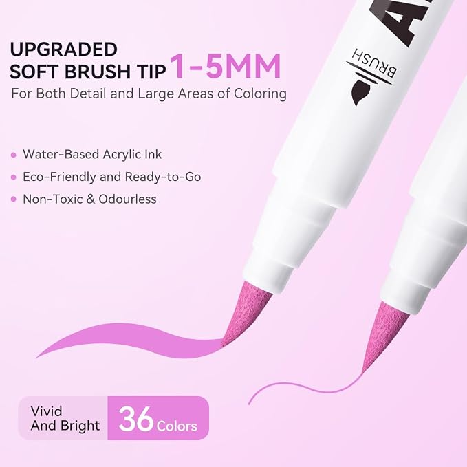 Arrtx Acrylic Paint Pens Basic Series 36D, Brush Tip Markers - Image 3