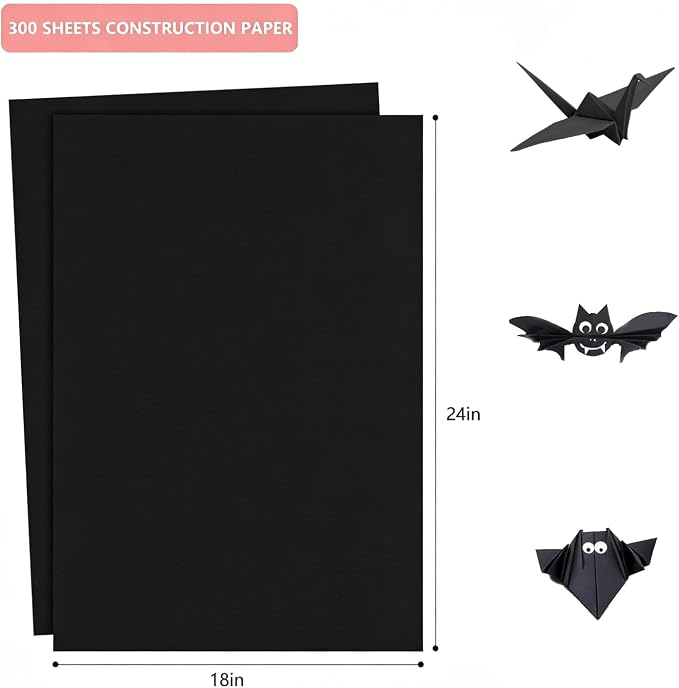 300 Sheets Arts Craft Paper for Drawing 18” x 24” Black Construction Paper for - Image 2