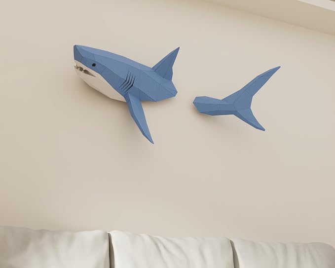Shark on Wall Paper Sculpture, Left Side, Pre-cut DIY Papercraft Kit, Handmade - Image 2
