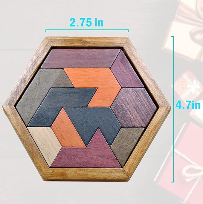 KINGOU Hexagon Tangram Puzzle Wooden Brain Puzzles - Image 4