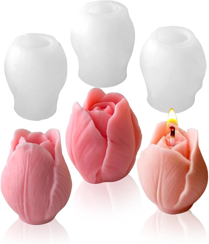 3 PCS 3D Tulip Silicone Molds for Candle Resin Soap Making Crafts | 3D by JDHSilicone
