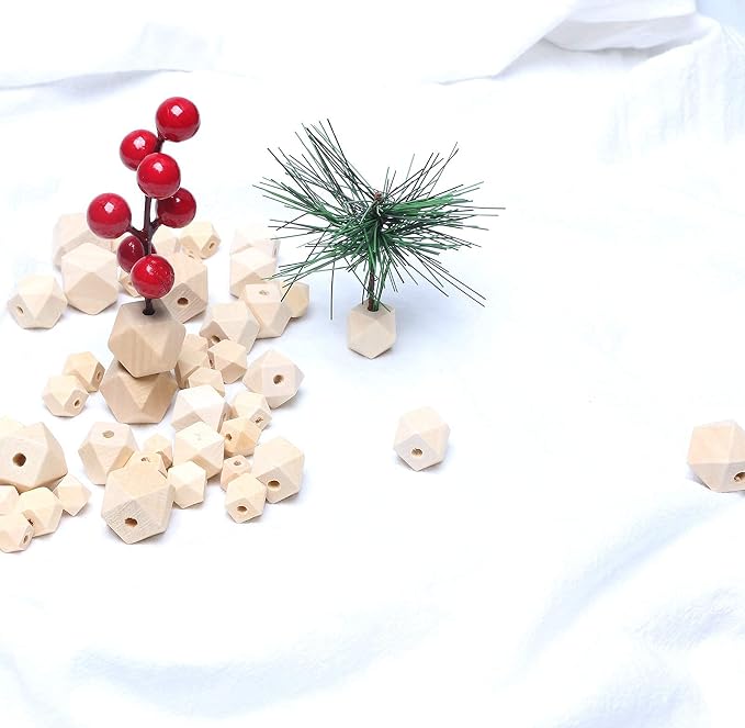 100Pcs Natural Geometric Polygon Wood Beads, Unfinished Wooden Loose Spacer - Image 7