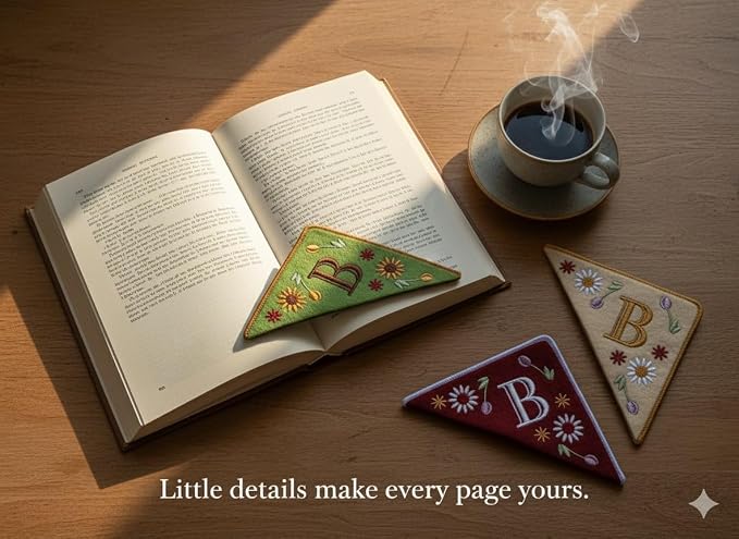 Personalized Embroidered Corner Mark, 4 Pack, Finished Initial Felt Bookmark - Image 8
