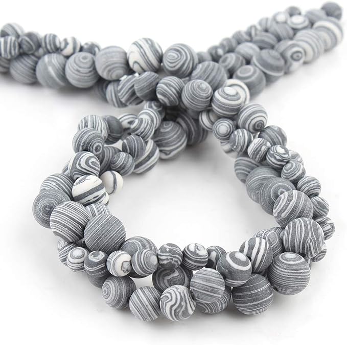 60pcs Natural Matte Black and White Malachite Gemstone Beads，6mm Frosted Round - Image 7