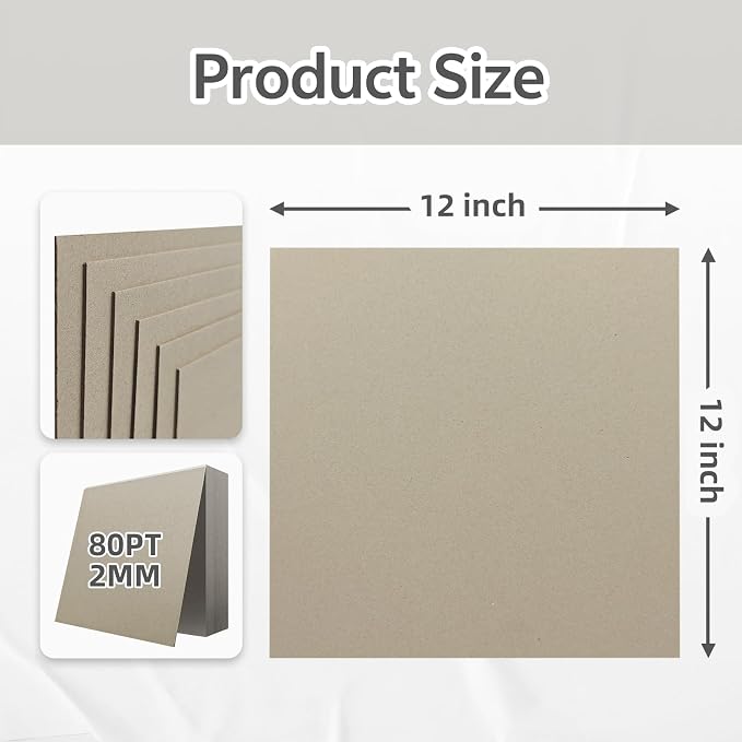 25 PC 12 x 12 Inch Sqaure Book Boards 80PT Binders Chipboard - Image 2