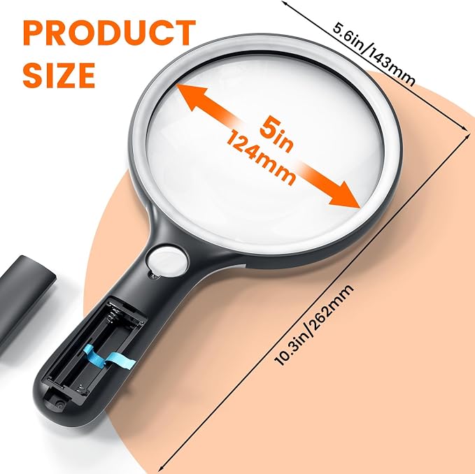 Magnifying Glass with Light Large 5" Lens, Handheld Illuminated Lighted - Image 3