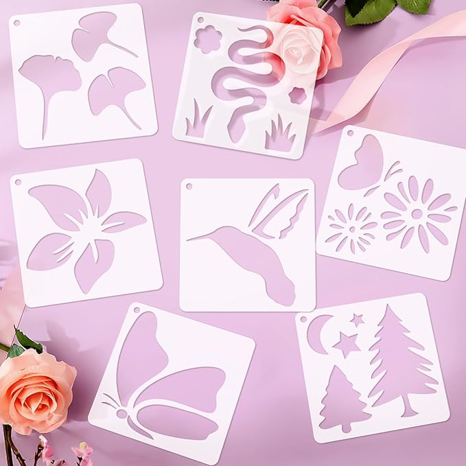 72 Pcs Botanical Stencils Set, Reusable Butterfly & Flower Painting Templates - Image 3