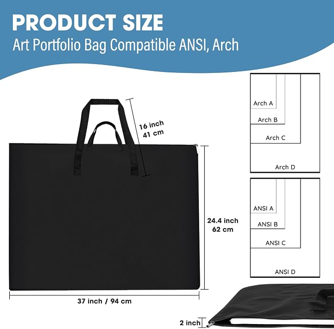 ZKOO Large Size Art Portfolio Bag, Light Weight Art Canvas Portfolio Case - Image 2