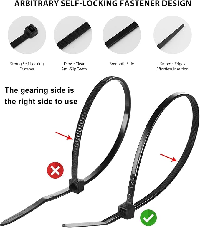 1000 Pcs Black Cable Zip Ties Assorted Sizes 14/12/10/8/6/4 Inch Heavy Duty - Image 2