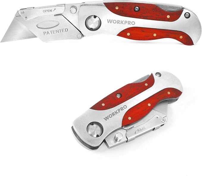 WORKPRO Quick-Change Utility Knife, Classical Retro Style Wood Grain Handle by WORKPRO
