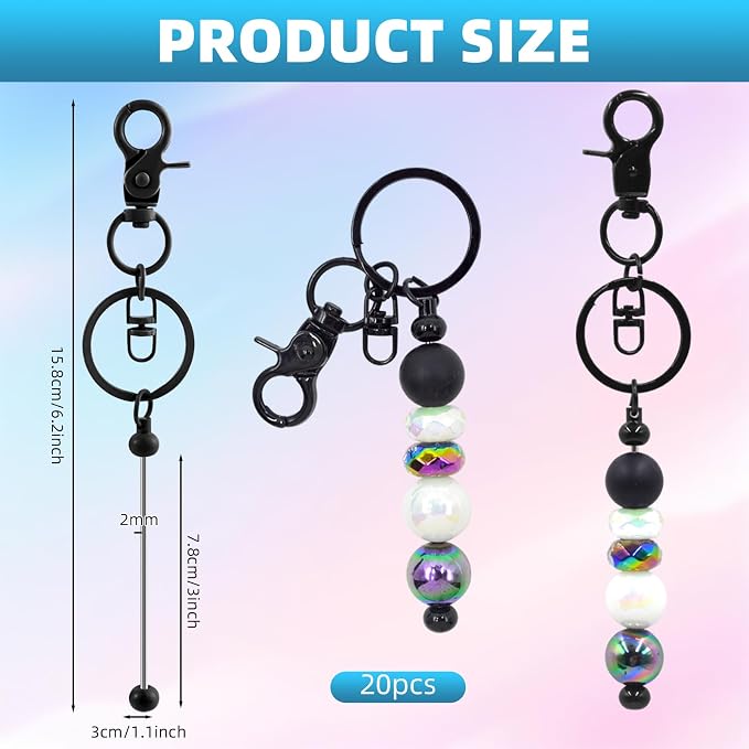 20 Pcs Beadable Keychains Bulk Kit – DIY Keychain Making Supplies - Image 2