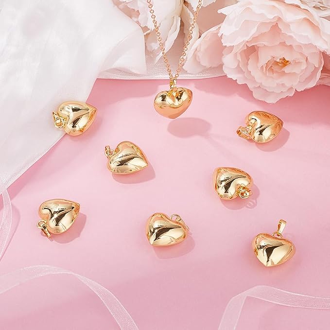 Beebeecraft 1 Box 10Pcs Heart Charm 18K Gold Plated Brass Large Puffy Love - Image 4