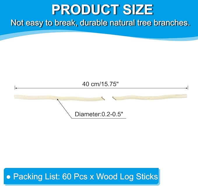 PATIKIL 60 Pcs / 40cm Wood Log Sticks, 0.2-0.5inch in Diameter Natural Driftwood - Image 2