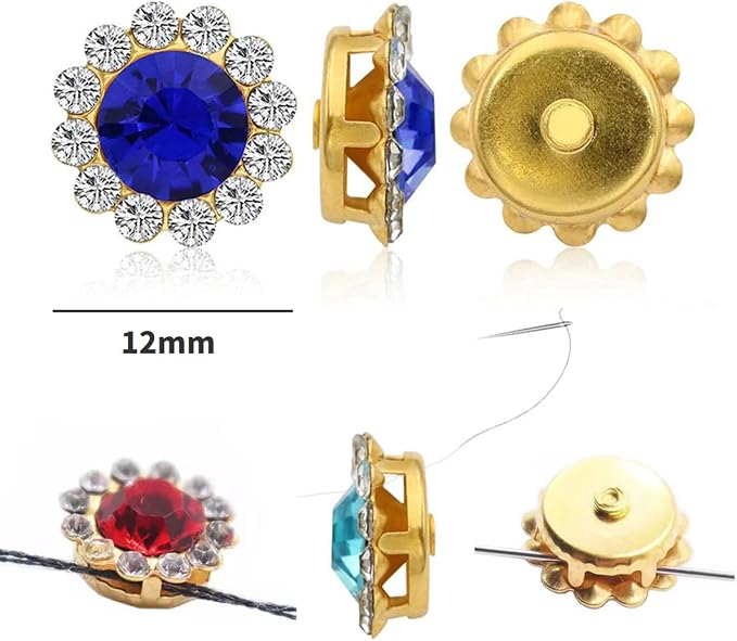 12mm 150pcs Hole Blue Sew on Rhinestones, Crystals Glass Gems - Image 2