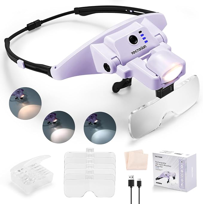 YOCTOSUN Magnifying Glass with Light, Rechargeable Headband Magnifier with 6 by YOCTOSUN
