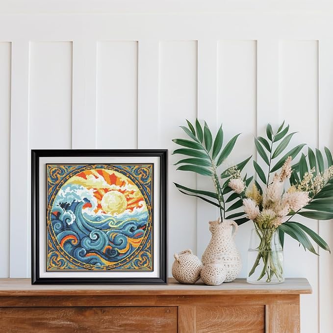 FREEBLOSS 11CT Stamped Cross Stitch Kits Sunrise&Waves Cross Stitch Wall - Image 5