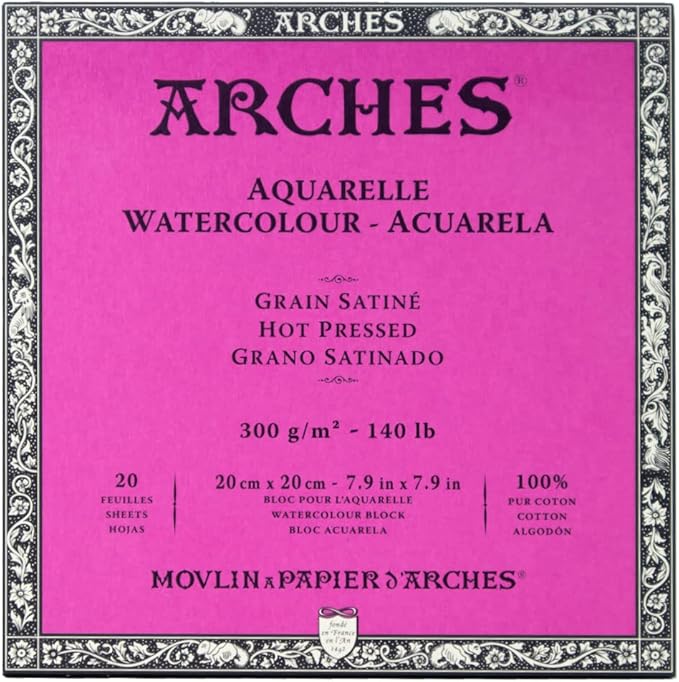 Arches Watercolor Paper Block, Hot Press, 7.9" x 7.9", 140 pound by ARCHES