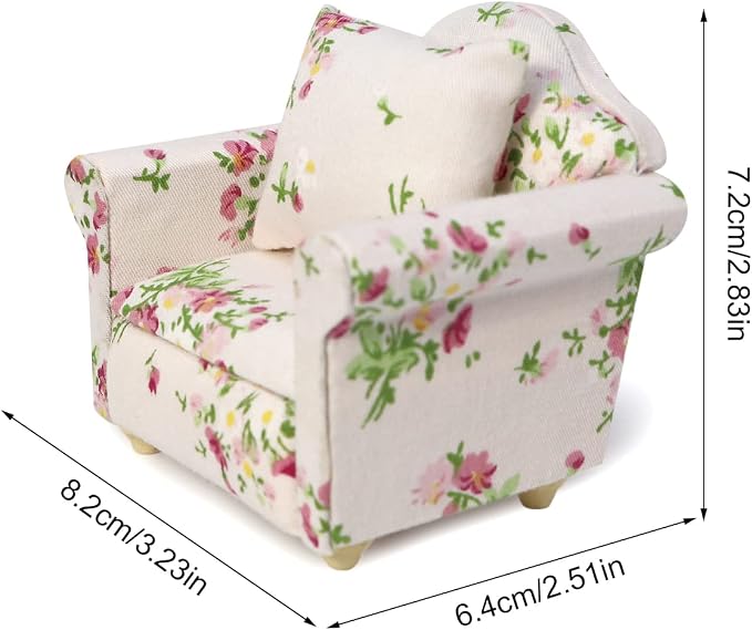 Dollhouse Couch with Pillow 1 12 Scale Miniature Sofa Arm Chair Living Room - Image 6