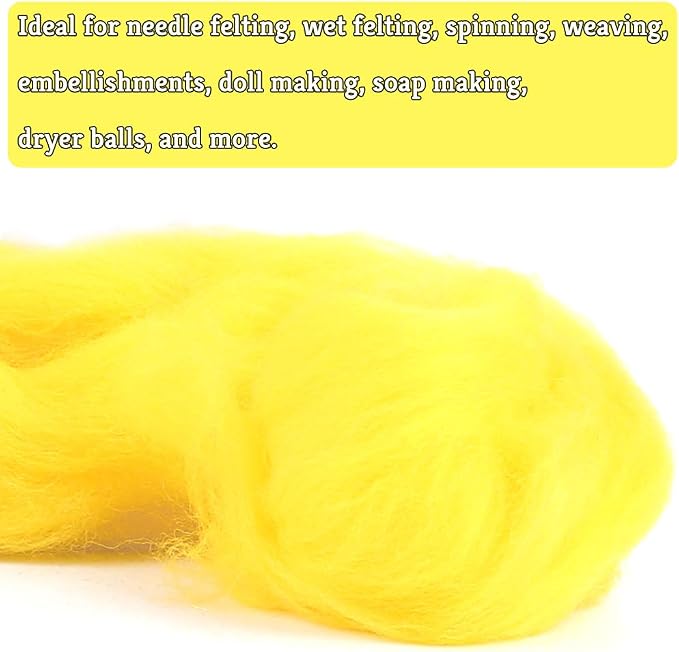 QMNNMA Wool Roving Bulk, 8.82oz Needle Felting Wool, Wool Roving Top-Yellow | - Image 3